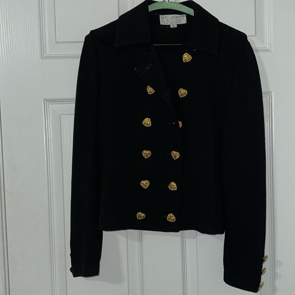 St. John Collection Black Knit Sweater with Gold Button Accents😍